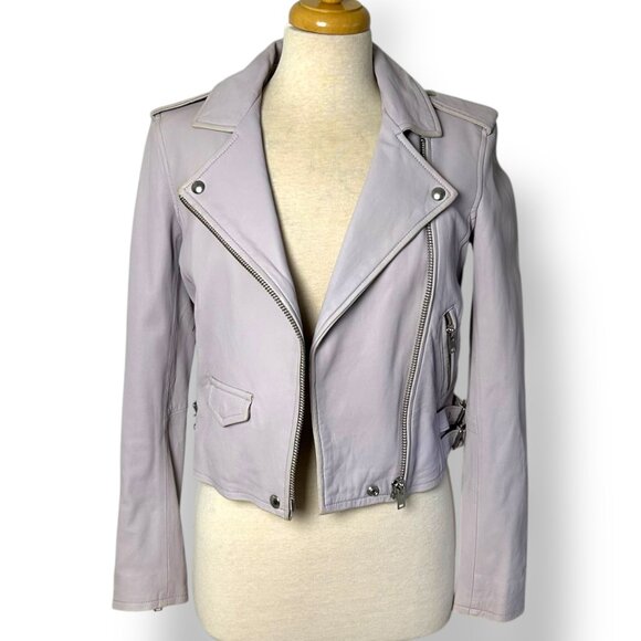 IRO Ashville Motorcycle Jacket Lilac Lavender Lambskin Leather Sz 38/6/S Coat - Picture 3 of 11